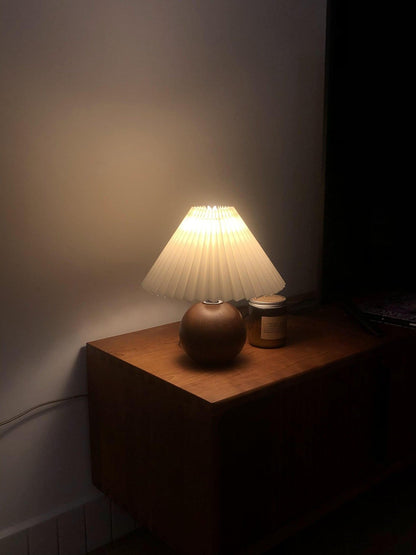 Wooden Pleated Table Lamp with Adjustable Brightness