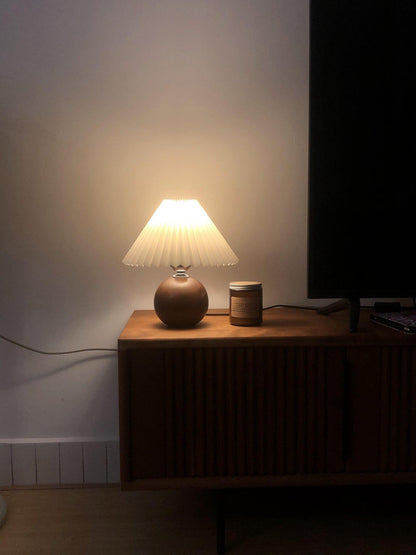 Wooden Pleated Table Lamp with Adjustable Brightness