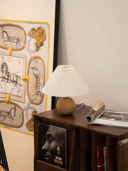Wooden Pleated Table Lamp with Adjustable Brightness