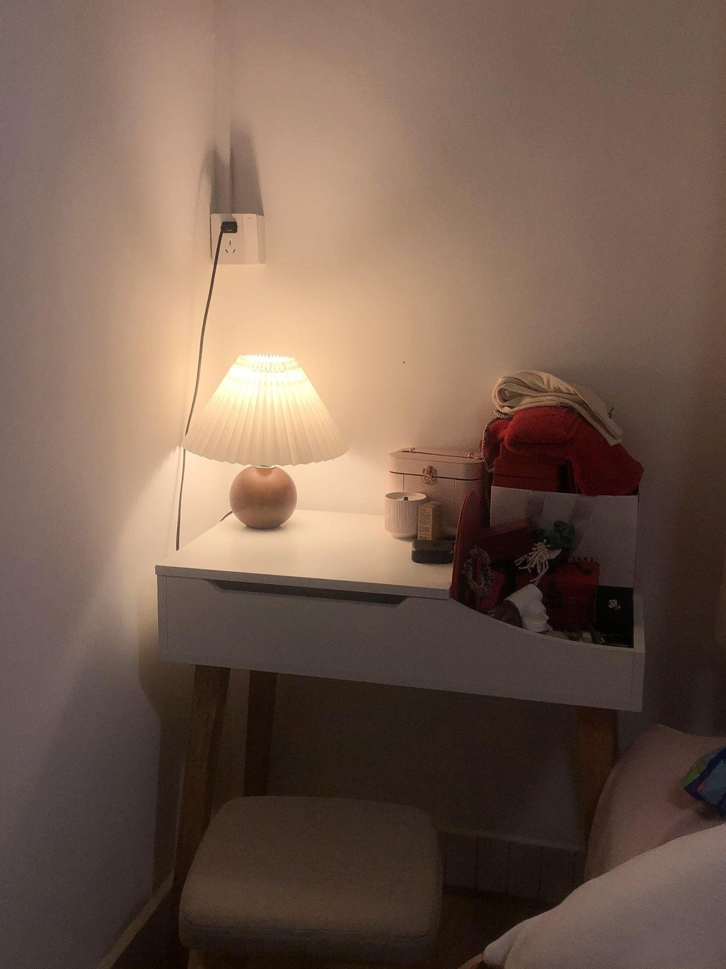 Wooden Pleated Table Lamp with Adjustable Brightness
