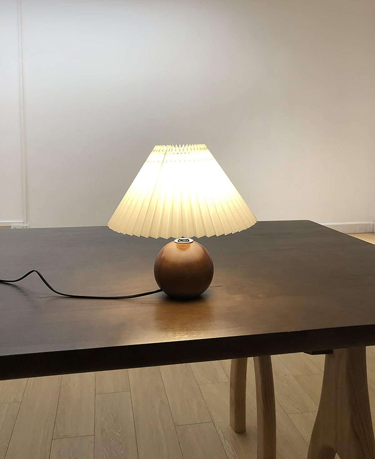 Wooden Pleated Table Lamp with Adjustable Brightness