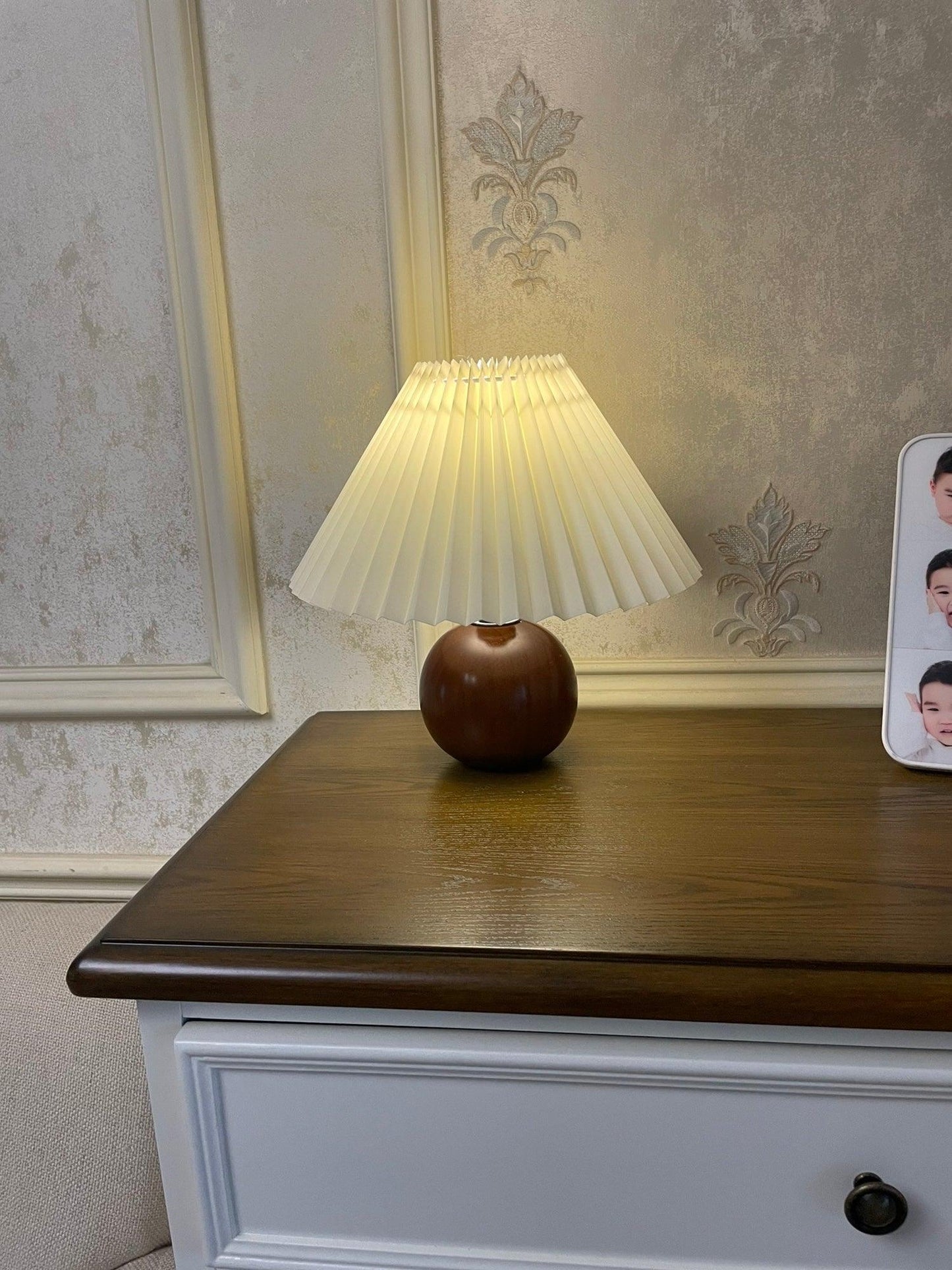 Wooden Pleated Table Lamp with Adjustable Brightness