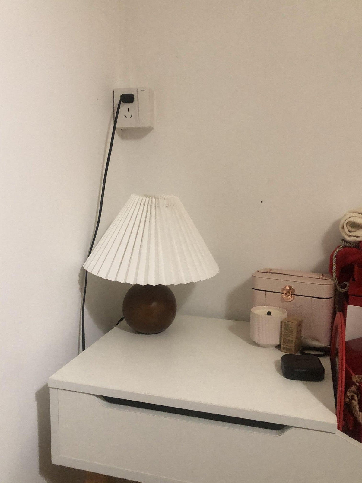 Wooden Pleated Table Lamp with Adjustable Brightness