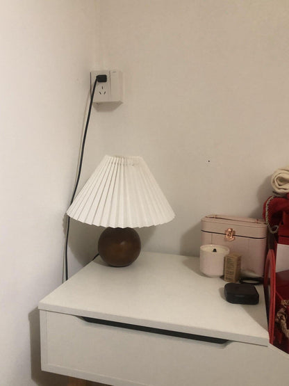 Wooden Pleated Table Lamp with Adjustable Brightness