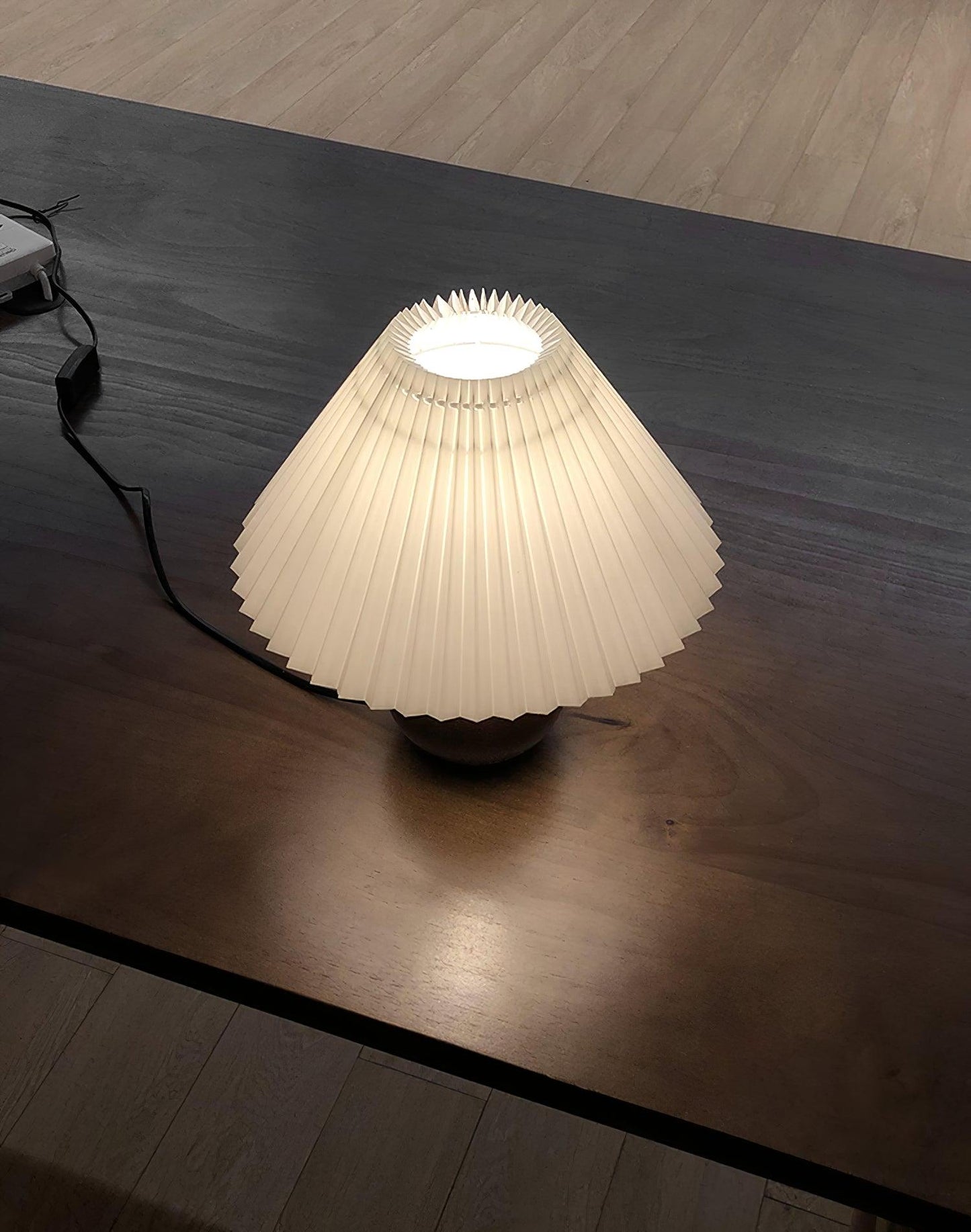 Wooden Pleated Table Lamp with Adjustable Brightness
