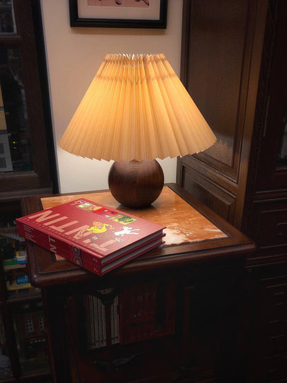 Wooden Pleated Table Lamp with Adjustable Brightness