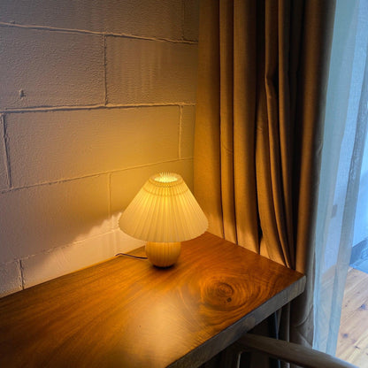 Wooden Pleated Table Lamp with Adjustable Brightness