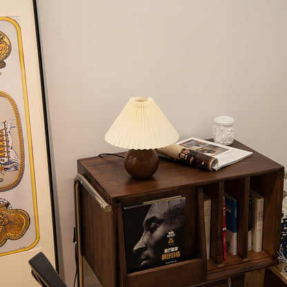 Wooden Pleated Table Lamp with Adjustable Brightness