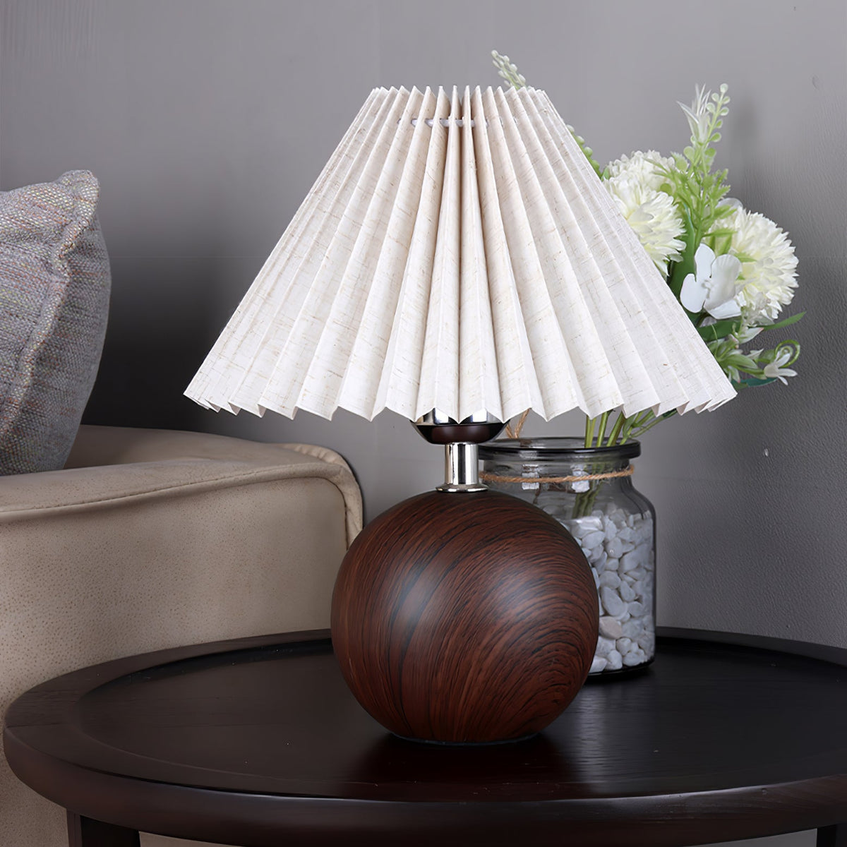 Wooden Pleated Table Lamp with Adjustable Brightness