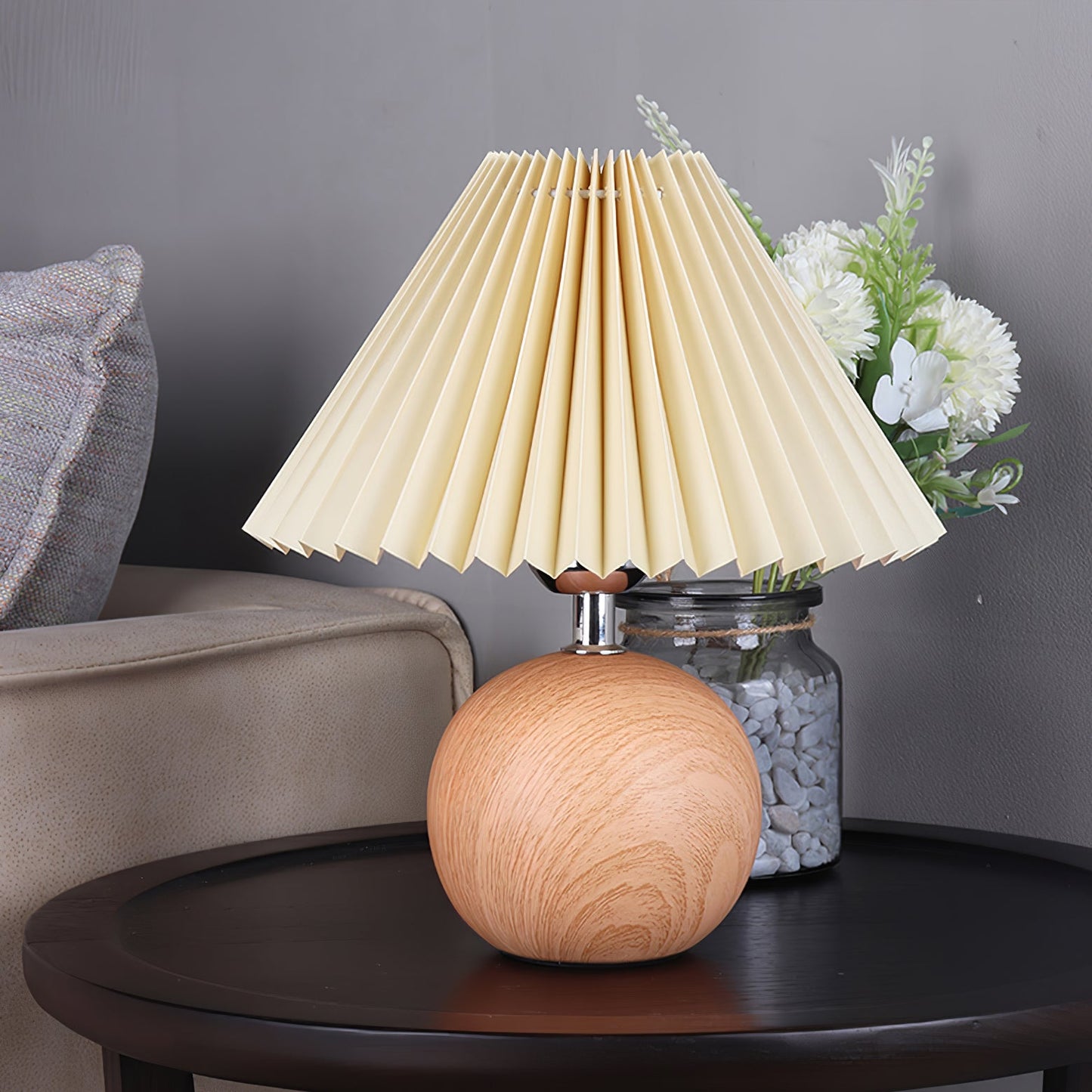 Wooden Pleated Table Lamp with Adjustable Brightness