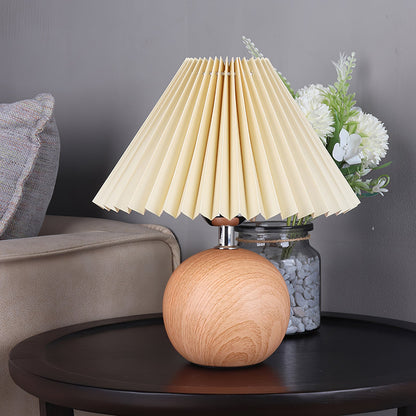 Wooden Pleated Table Lamp with Adjustable Brightness