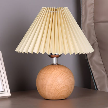 Wooden Pleated Table Lamp with Adjustable Brightness