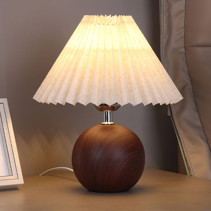 Wooden Pleated Table Lamp with Adjustable Brightness