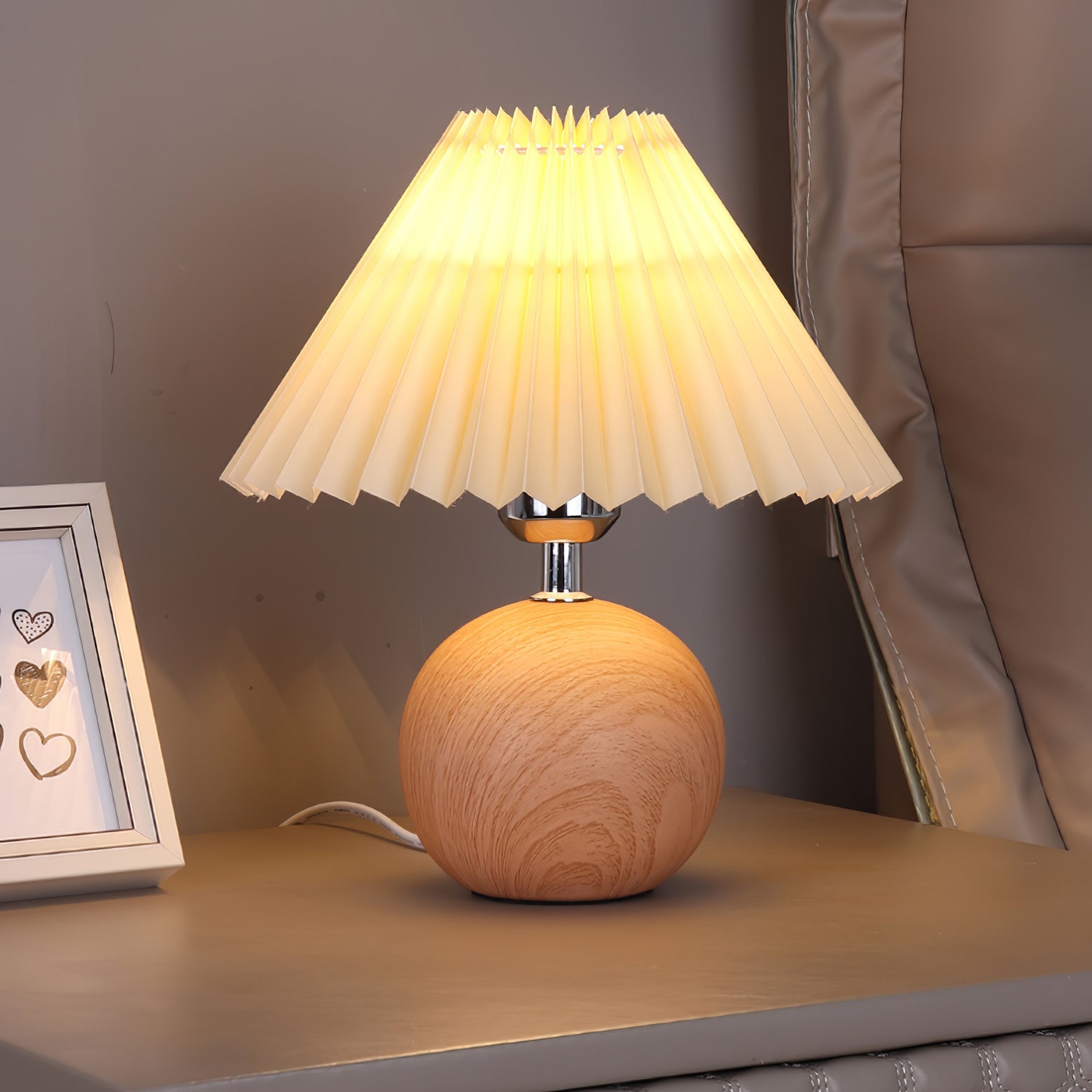 Wooden Pleated Table Lamp with Adjustable Brightness — front view