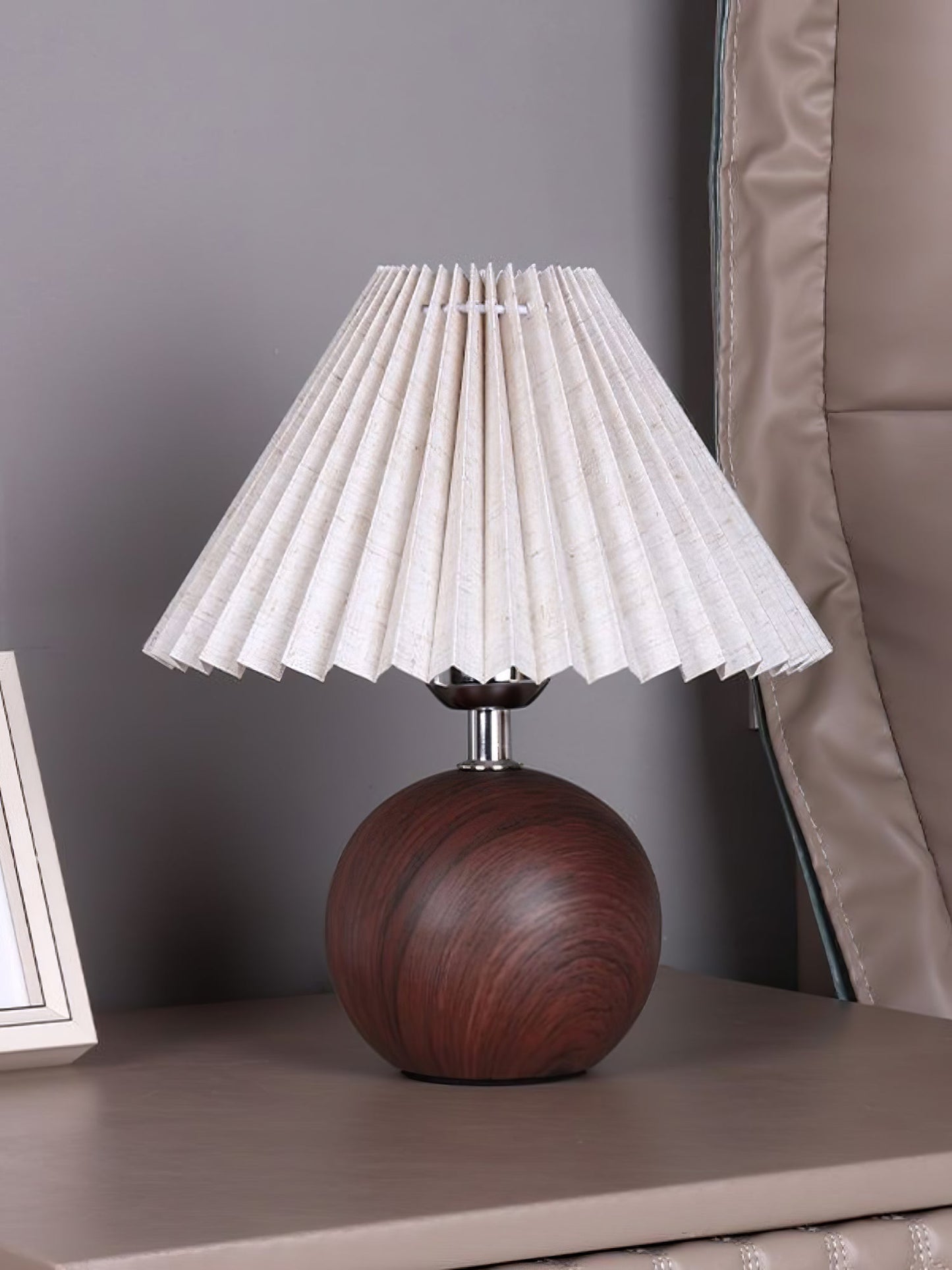 Wooden Pleated Table Lamp with Adjustable Brightness