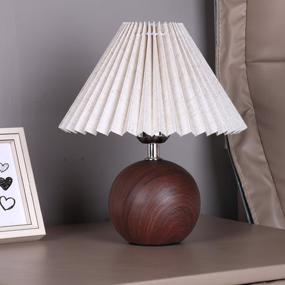 Wooden Pleated Table Lamp with Adjustable Brightness