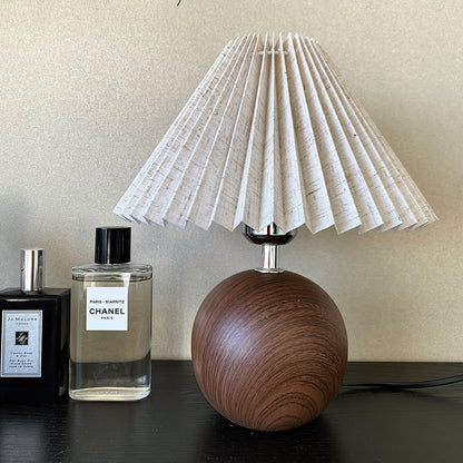 Wooden Pleated Table Lamp with Adjustable Brightness