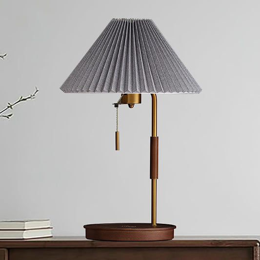 Vintage Wooden Table Lamp, Wireless Charging — side view