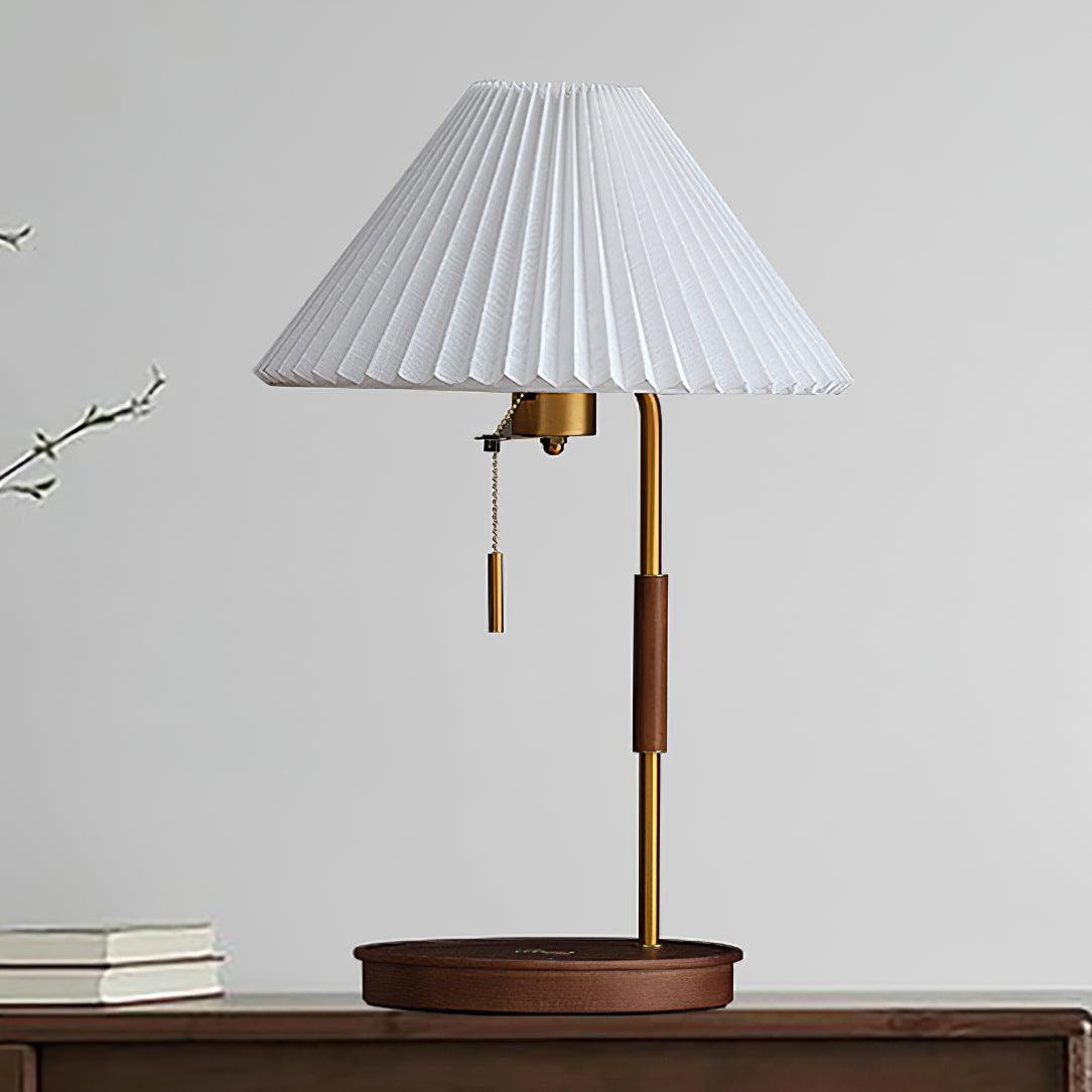 Vintage Wooden Table Lamp, Wireless Charging — front view