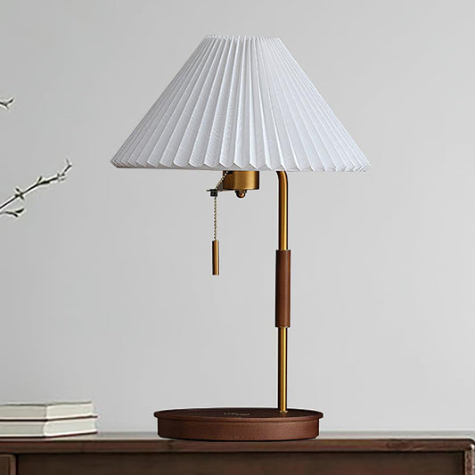Vintage Wooden Table Lamp, Wireless Charging — front view