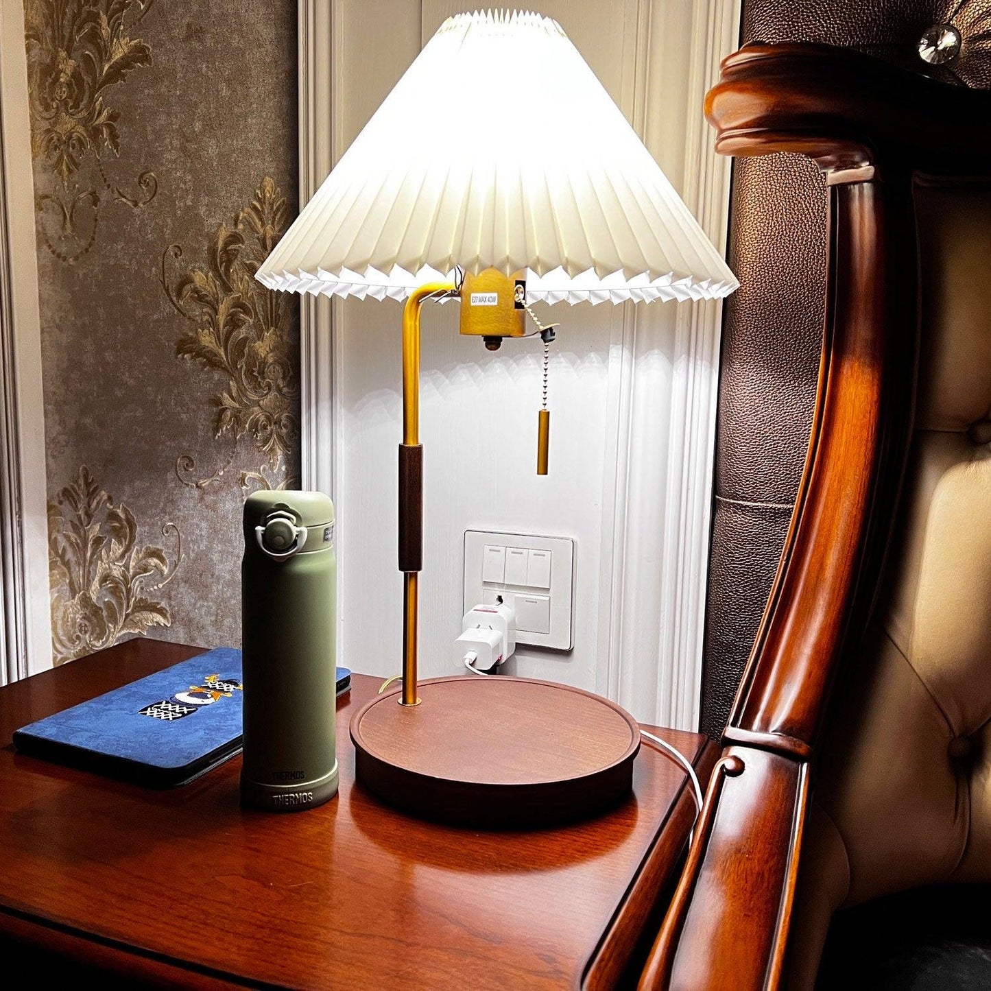 Vintage Wooden Table Lamp, Wireless Charging