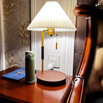 Vintage Wooden Table Lamp, Wireless Charging