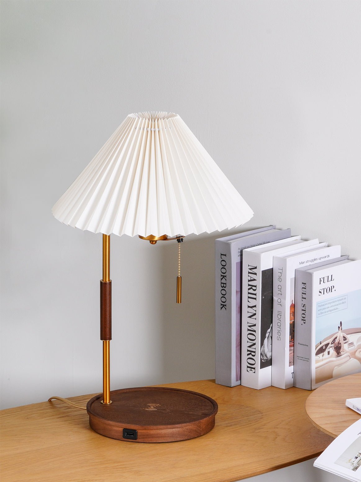 Vintage Wooden Table Lamp, Wireless Charging