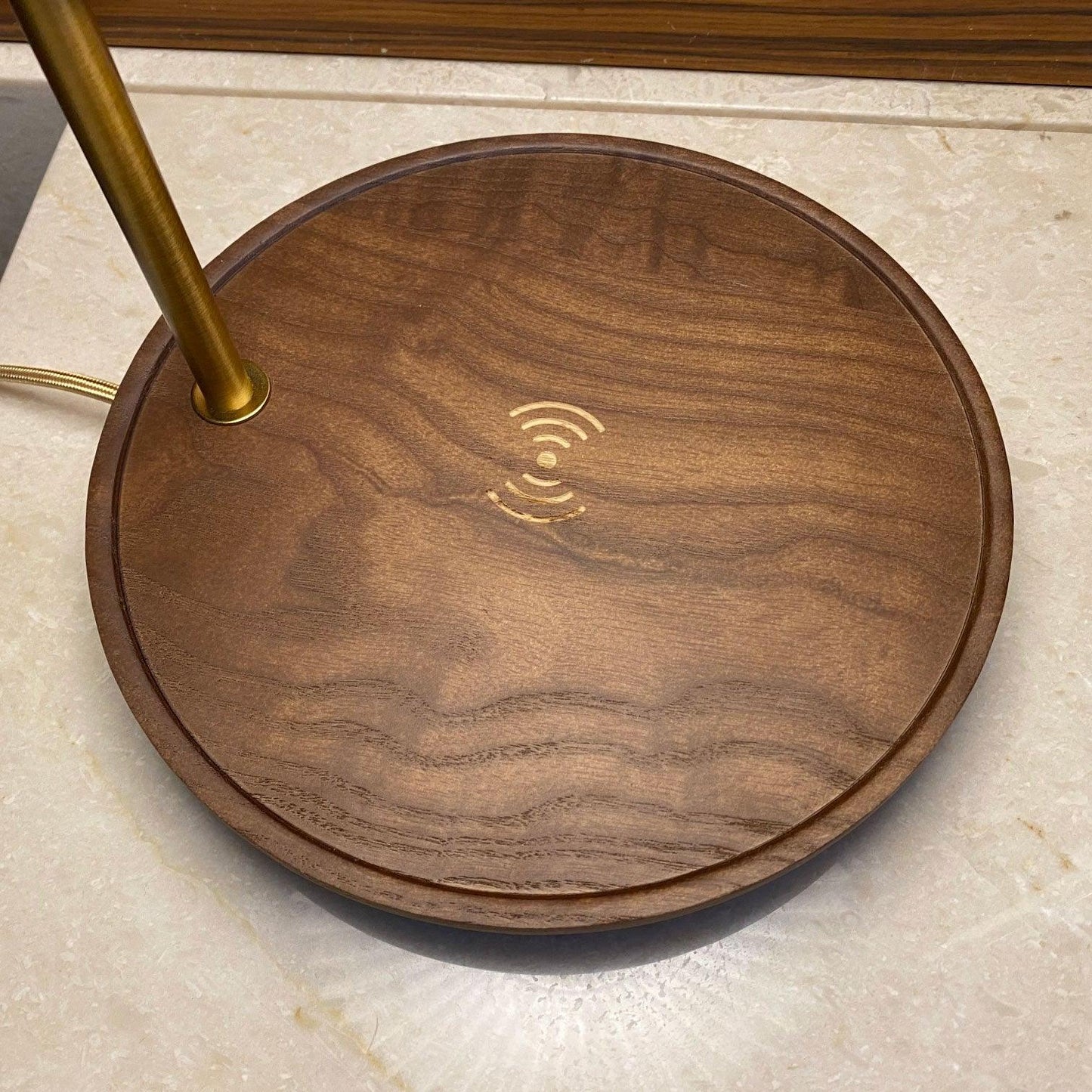 Vintage Wooden Table Lamp, Wireless Charging