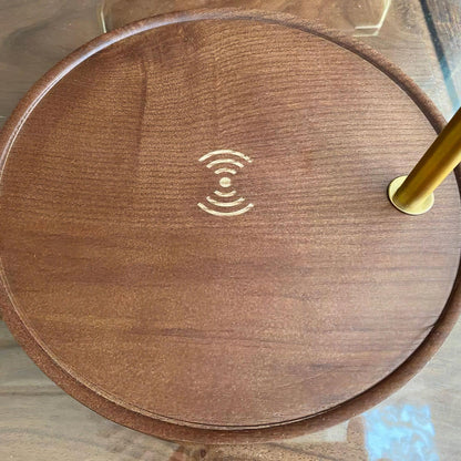 Vintage Wooden Table Lamp, Wireless Charging