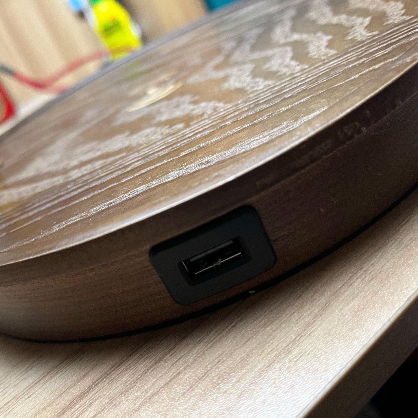 Vintage Wooden Table Lamp, Wireless Charging
