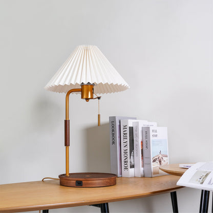 Vintage Wooden Table Lamp, Wireless Charging
