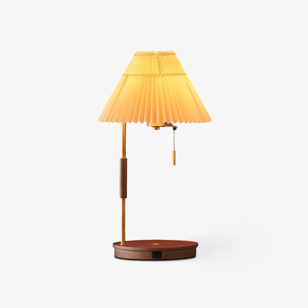 Vintage Wooden Table Lamp, Wireless Charging — detail view