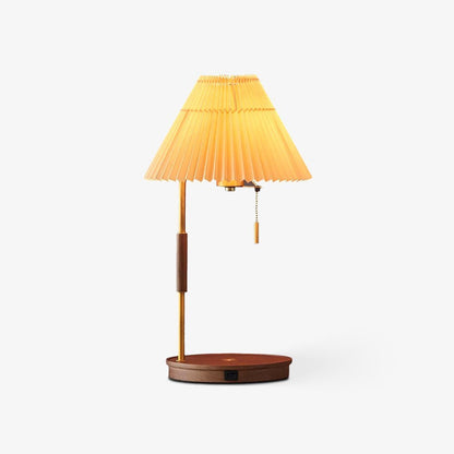 Vintage Wooden Table Lamp, Wireless Charging — detail view