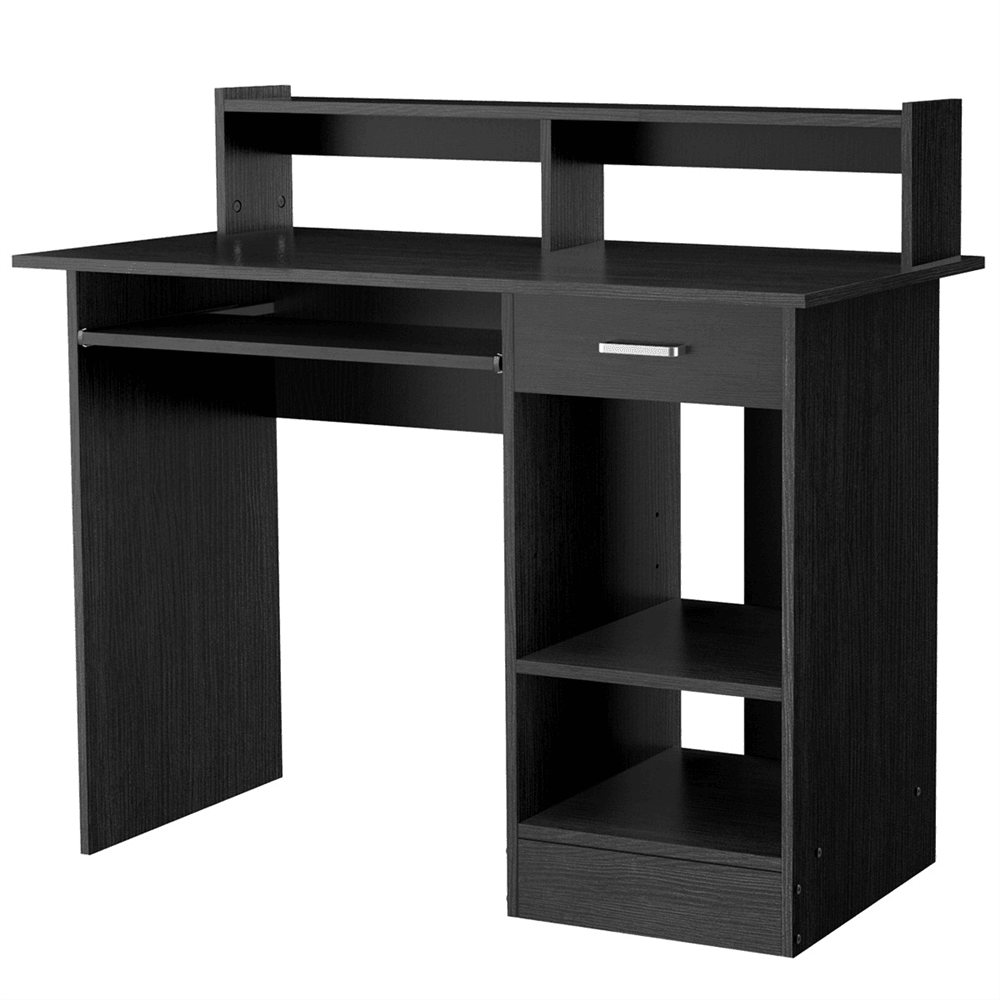Home Office Computer Desk with Monitor Hutch & Keyboard Tray — side view