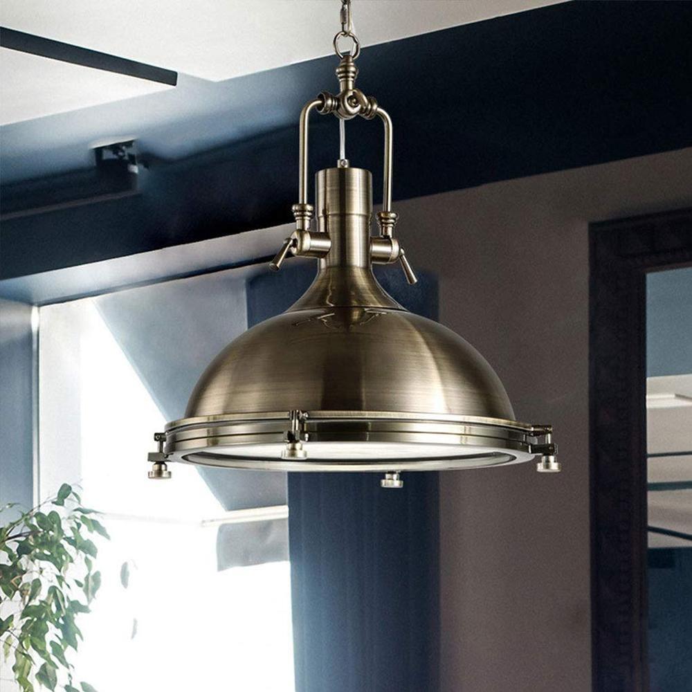 Industrial Metal Pendant Light, Vintage Design — side view