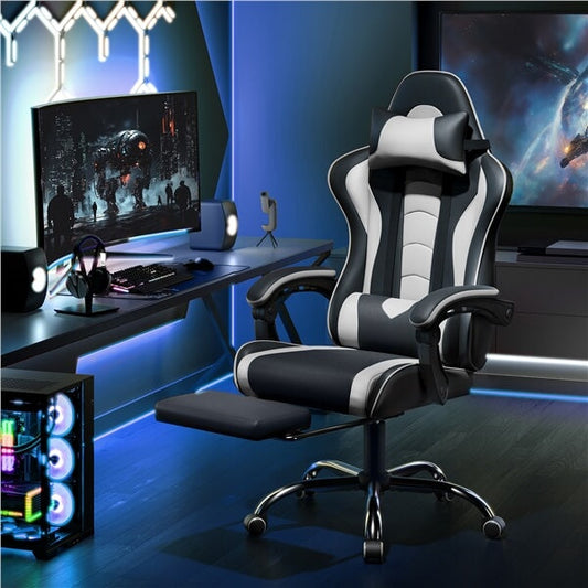 Ergonomic Gaming Chair with Massage Lumbar Support & Footrest — front view