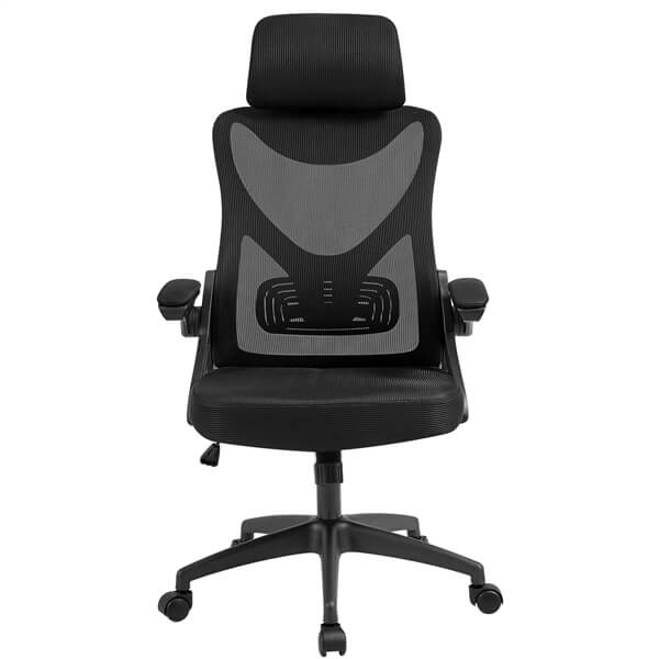 High-Back Mesh Office Chair with Adjustable Headrest & Lumbar Pillow — side view