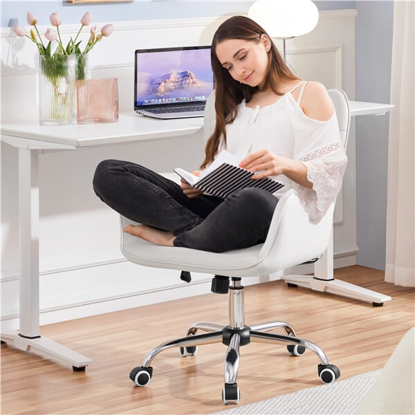 Faux Leather Wing-Back Office & Vanity Chair with Adjustable Height — detail view