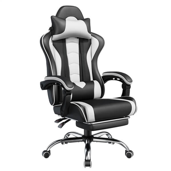 Ergonomic Gaming Chair with Massage Lumbar Support & Footrest — side view