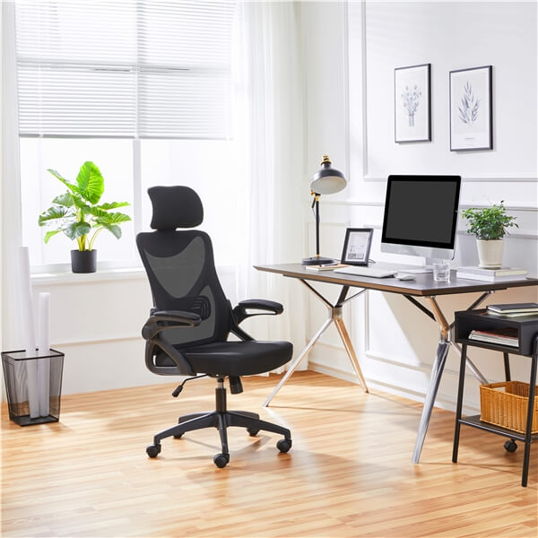High-Back Mesh Office Chair with Adjustable Headrest & Lumbar Pillow — front view