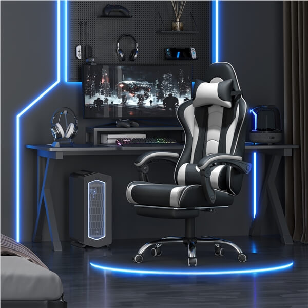 Brennware Ergonomic Gaming Chair Massage Lumbar Support Footrest – alternate angle