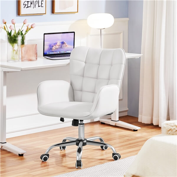 Faux Leather Wing-Back Office & Vanity Chair with Adjustable Height — front view