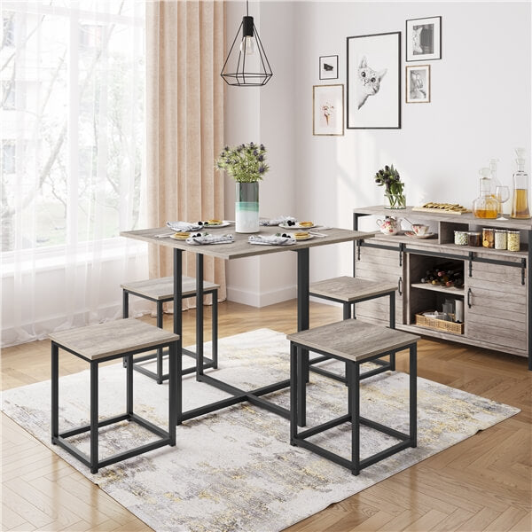 5-Piece Industrial Dining Set with Square Table & 4 Stools — front view