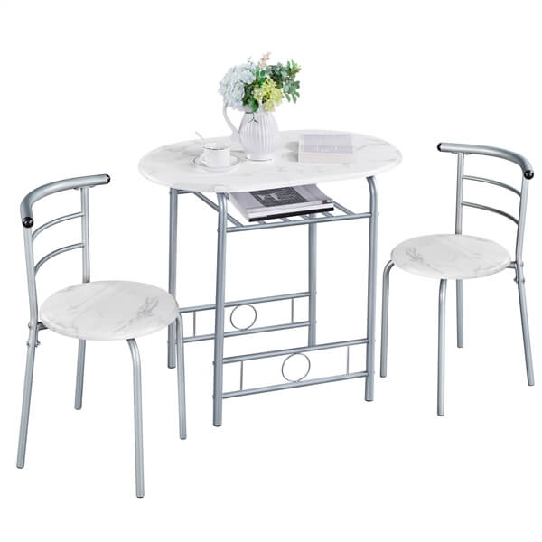 3-Piece Round Dining Table Set with Storage Rack — alternate angle