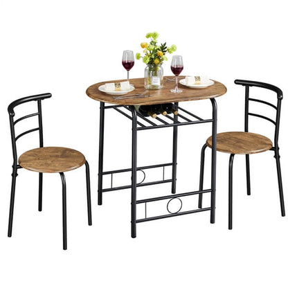 3-Piece Round Dining Table Set with Storage Rack — detail view