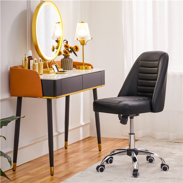 Mid-Back PU Leather Armless Office Chair with Adjustable Height — front view