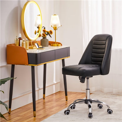 Mid-Back PU Leather Armless Office Chair with Adjustable Height — front view